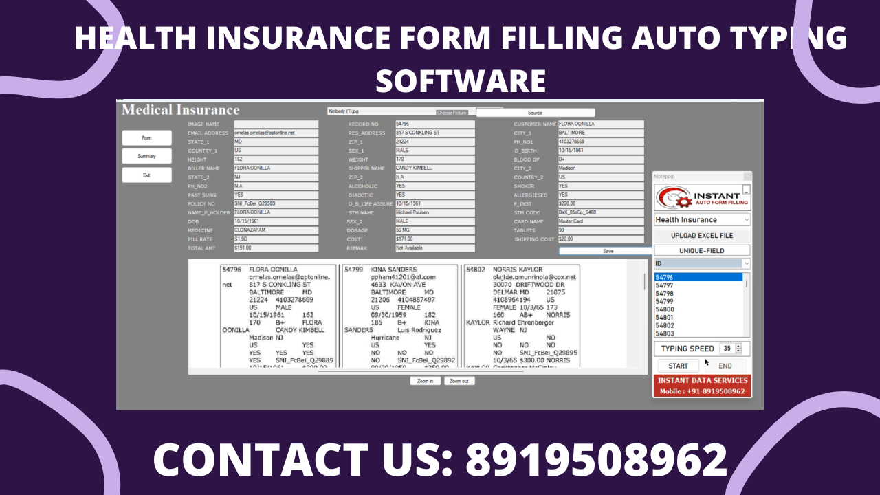 Health Insurance Auto Form Filler Software